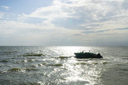 boat at the beach with twilight skyのeditorial素材