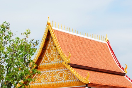 The roof temple and the tree in thailandの写真素材