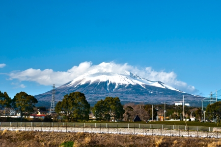 Mount Fuji in Japan with beautiful blue skyの写真素材