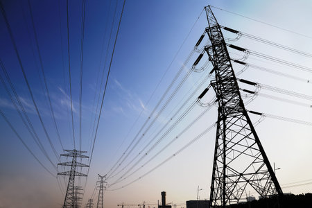 high voltage post High-voltage tower sky background 