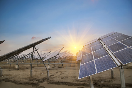 Power plant using renewable solar energy with sunの写真素材