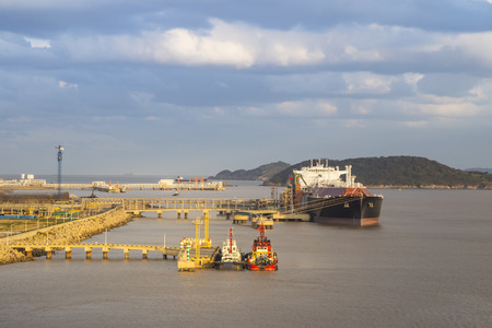 Docks and ships handling cargoの写真素材