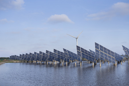 Power plant using renewable solar energy with sunの写真素材