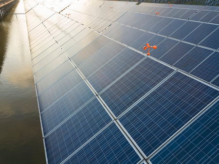 Aerial view of the Power plant using renewable solar energy