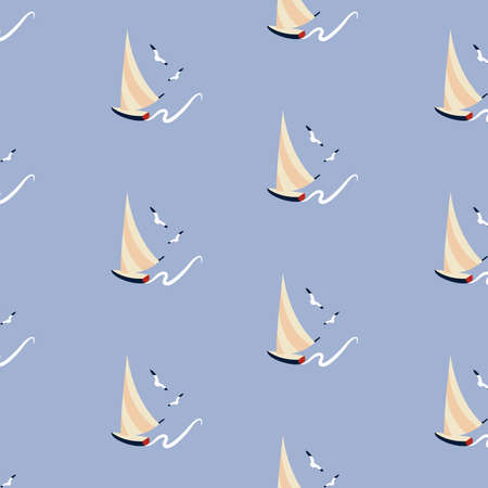 Vintage mood yacht illustration pattern. It's a yacht illustration pattern in a vintage mood.のイラスト素材