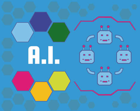 4 robots exchange knowledgeのイラスト素材