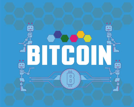 2 robots exchange bitcoin currencyのイラスト素材