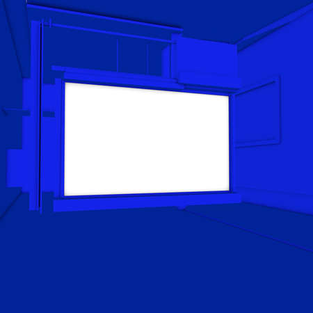 This piece is an 3d Billboard with blue background and white frame.の写真素材