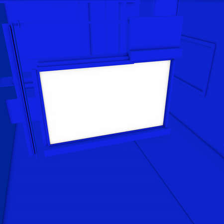 This piece is an 3d Billboard with blue background and white frame.の写真素材