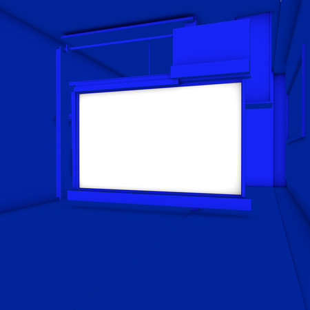 This piece is an 3d Billboard with blue background and white frame.の写真素材