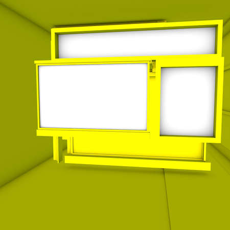 This piece is an 3d Billboard with yellow background and white frame.の写真素材