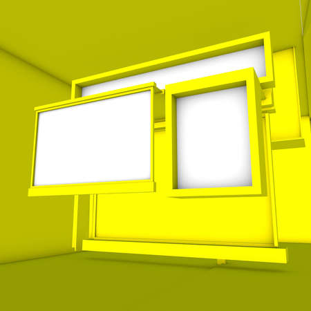 This piece is an 3d Billboard with yellow background and white frame.の写真素材