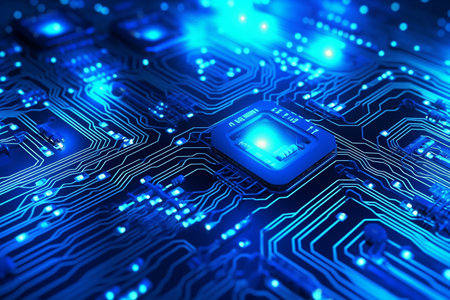 circuit board, technology wallpaper, neon light, security wallpaper, cpu settingの写真素材