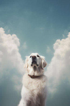 A happy and funny dog looking in front, neutral backgroundの写真素材