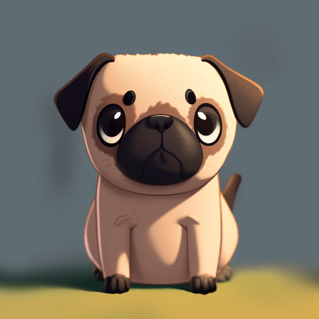 A cute adorable cartoon vector style dog, neutral gray backgroundの写真素材