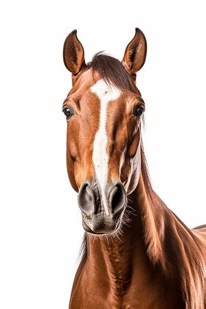 A beautiful brown horse photo, white backgroundの写真素材
