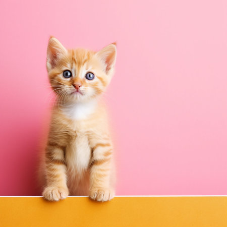 A little cute and adorable cat, neutral backgroundの写真素材