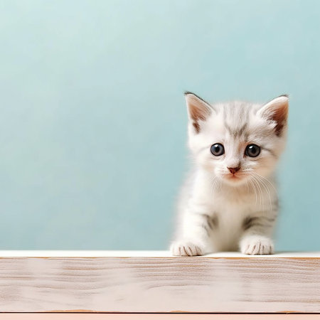 A little cute and adorable cat, neutral backgroundの写真素材