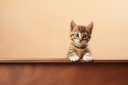 A little cute and adorable cat, neutral backgroundの写真素材