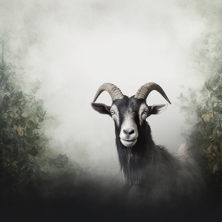 A photo of a farm animal goat, neutral background, detailed photoの写真素材
