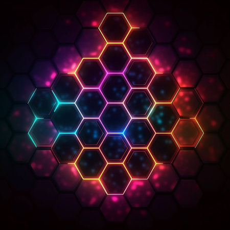 Glowing Hexagonal Pattern - A Symphony of Lights and Colorsの素材