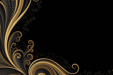 Elegant luxury Golden Swirls and Patterns on a Rich Black Backgroundの素材