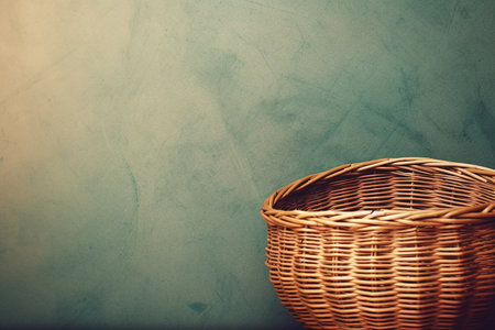 An Elegant Wicker Basket with blue backgroundの素材