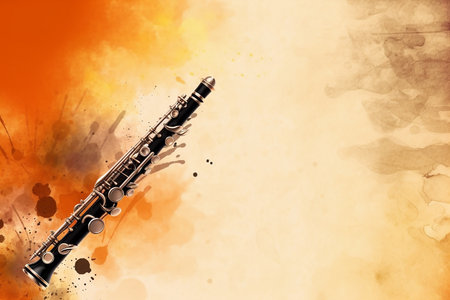 Clarinet, music instrument illustration orange backgroundの素材