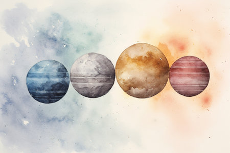 Watercolor painting of five planetsの素材