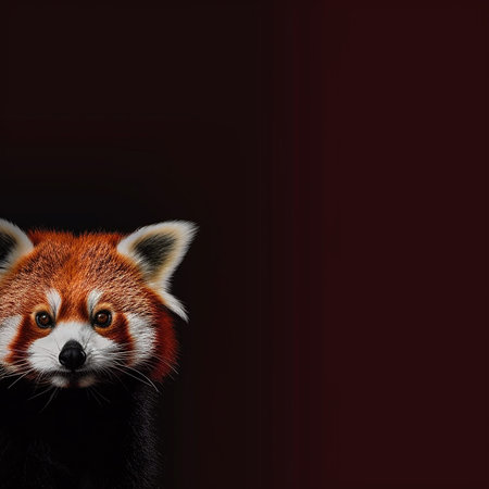 Close-up of a red panda against a dark background.の素材