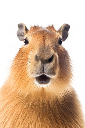 Close-up of a capybara against a white backgroundの素材