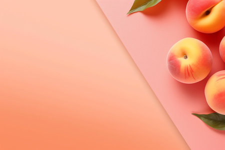 Ripe peach on a smooth surface with an orange backdropの素材