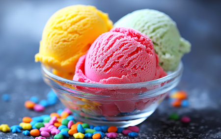 A tasty strawberry lemon and mint ice cream scoopsの素材