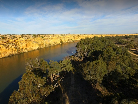 Peaceful aerial view of river murray cliffs at big bend in South Australiaの写真素材