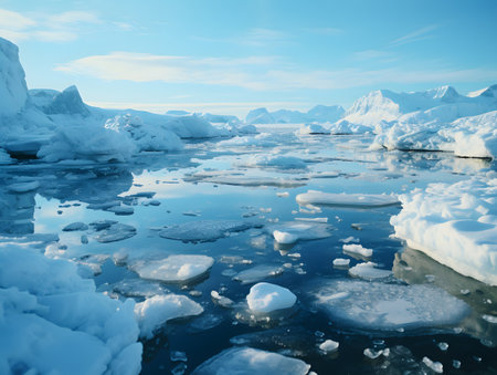 Icebergs in the arctic ocean. Snow and ice floes.の素材