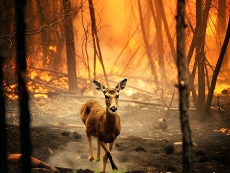 White-tailed deer in the forest at sunset. Selective focus.の素材