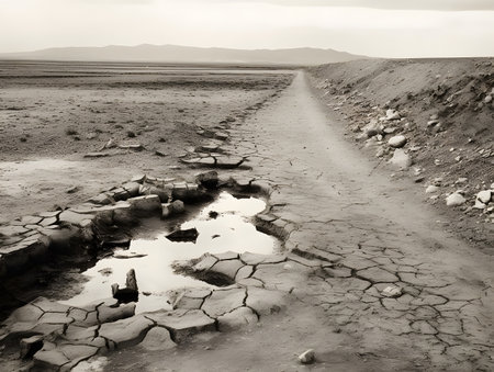 Dry land. Breathtaking landscape and nature. Black and white photoの素材