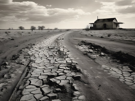 Abandoned house in the desert. Black and white photo.の素材