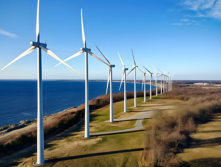 Windmills for electric power production near the seaの素材