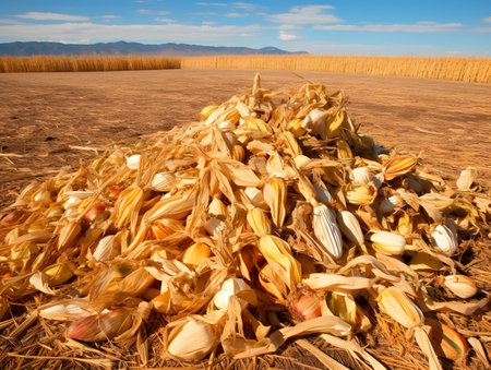 harvested corn on a fieldの素材
