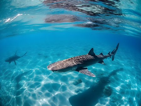 Whale shark (Carcharodon carcharias) in the Bahamas.の素材