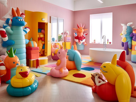 Childrens playroom with toys in pinkの素材