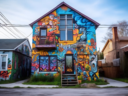 Graffiti on the wall of a house in the cityの素材