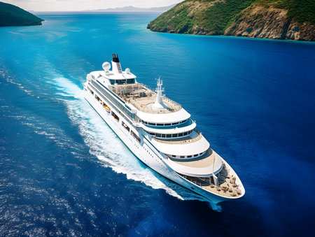 Cruise ship in the sea. View from above.の素材