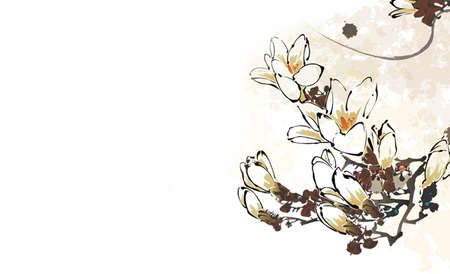 chinese water painting flower backgroundの写真素材