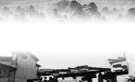 chinese mountain water painting backgroundの写真素材