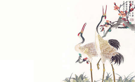 chinese water paint bird backgroundの写真素材
