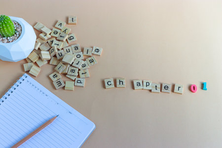 set of cover or background chapter for presentation decorate of letter and cactus in pot and space for your topic or logoの写真素材