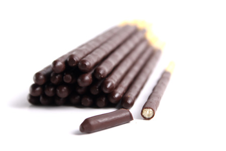 Choc stick pile on white backgroundの写真素材