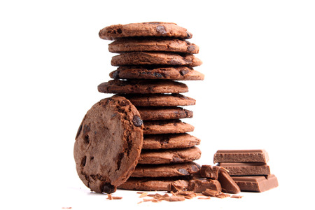 Chocolate chips cookies isolated on white backgroundの写真素材